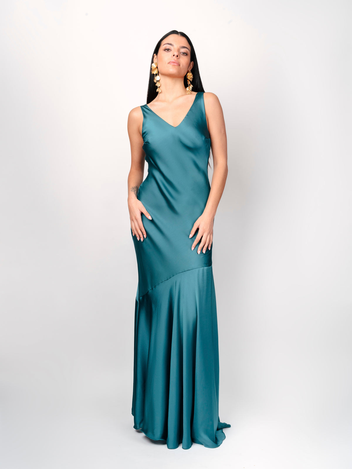 Vestido Largo Verde Petróleo