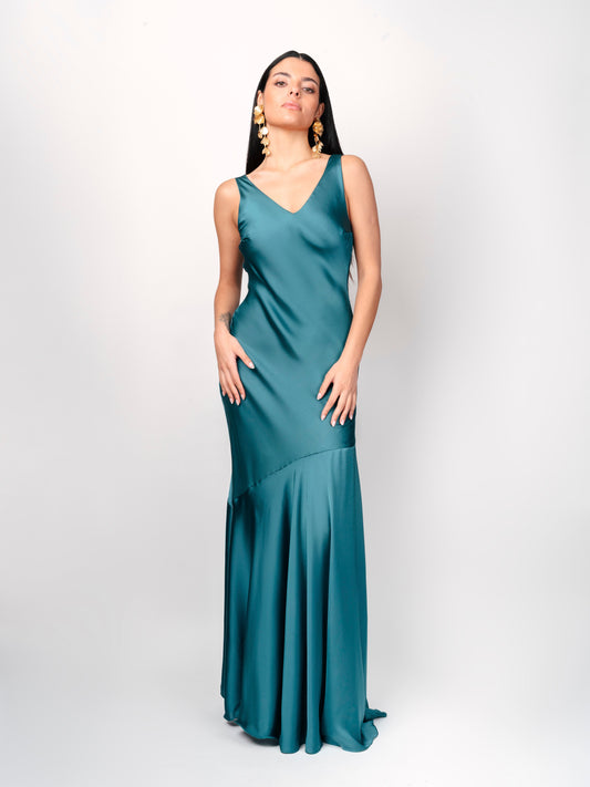 Vestido Largo Verde Petróleo – VC Vestidos