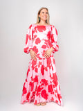 Vestido Largo Floral Manga Larga